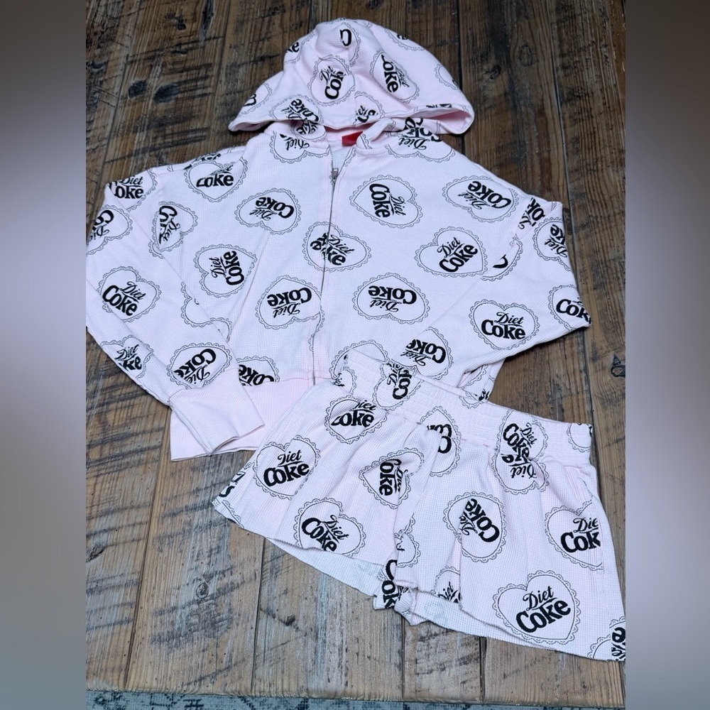 Coca-Cola Diet Coke Pink Matching Set Hoodie & Shorts Women’s XS Lounge Set
